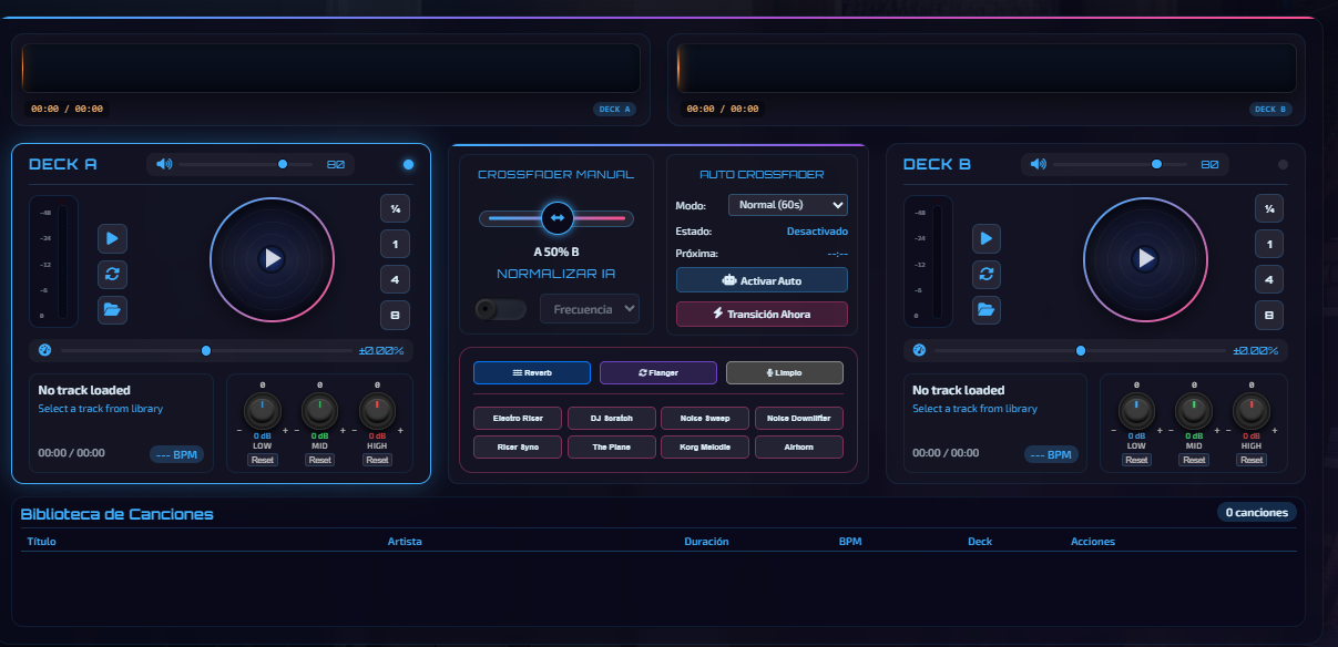 CROSSDEK DJ interface showing the intelligent automatic mixing system